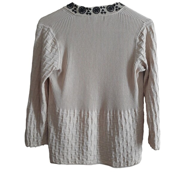Sigrid Olsen Open Cardigan Womens Small Beige Knit Embroidered Neckline Tie - Picture 2 of 12